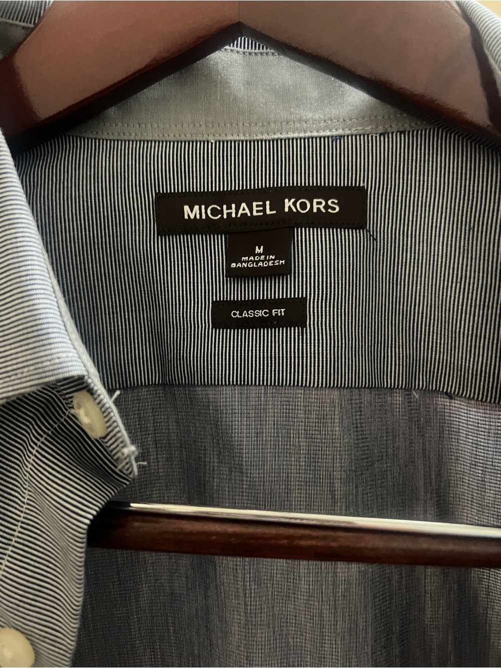 Michael Kors Men's Navy and White Pinstripe Dress Shirt